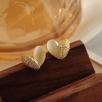 1 Pair Elegant Cute Lady Heart Shape Flower Inlay Sterling Silver Opal Zircon Earrings main image 10