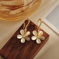 1 Pair Elegant Cute Lady Heart Shape Flower Inlay Sterling Silver Opal Zircon Earrings sku image 3