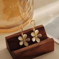 1 Pair Elegant Cute Lady Heart Shape Flower Inlay Sterling Silver Opal Zircon Earrings main image 9