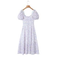 Femmes Robe Régulière Vacances Col Carré Impression Fermeture Éclair Manche Courte Petites Fleurs Maxi Longue Robe Du Quotidien main image 7