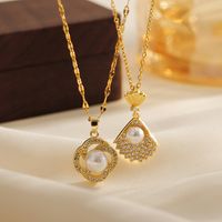 Copper 18K Gold Plated Cute Flower Shell Pendant Necklace main image 8