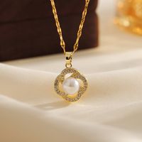 Copper 18K Gold Plated Cute Flower Shell Pendant Necklace main image 6