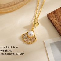 Copper 18K Gold Plated Cute Flower Shell Pendant Necklace sku image 2