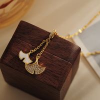 Copper 18K Gold Plated Elegant Lady Classic Style Inlay Round Sector Ginkgo Leaf Rhinestones Pendant Necklace main image 5