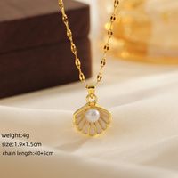 Copper Elegant Inlay Shell Artificial Pearls Pendant Necklace sku image 1