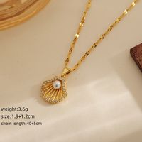 Copper Elegant Inlay Shell Artificial Pearls Pendant Necklace main image 3