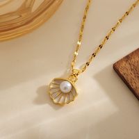 Copper Elegant Inlay Shell Artificial Pearls Pendant Necklace main image 8