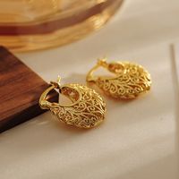 1 Pair Elegant Oval Mesh Hollow Out Copper 18K Gold Plated Hoop Earrings main image 6