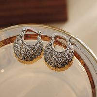 1 Pair Elegant Oval Mesh Hollow Out Copper 18K Gold Plated Hoop Earrings sku image 2