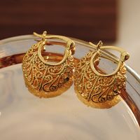 1 Pair Elegant Oval Mesh Hollow Out Copper 18K Gold Plated Hoop Earrings sku image 1