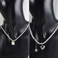 IG Style Simple Style Square Heart Shape ABS Resin Freshwater Pearl Copper Beaded Inlay Zircon Silver Plated Women's Pendant Necklace main image 1