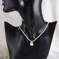 IG Style Simple Style Square Heart Shape ABS Resin Freshwater Pearl Copper Beaded Inlay Zircon Silver Plated Women's Pendant Necklace main image 4