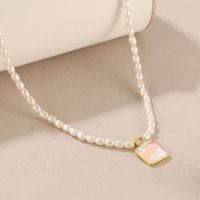 IG Style Simple Style Square Heart Shape ABS Resin Freshwater Pearl Copper Beaded Inlay Zircon Silver Plated Women's Pendant Necklace main image 3