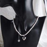 IG Style Simple Style Square Heart Shape ABS Resin Freshwater Pearl Copper Beaded Inlay Zircon Silver Plated Women's Pendant Necklace main image 6