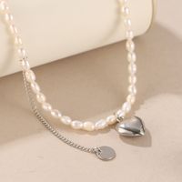 IG Style Simple Style Square Heart Shape ABS Resin Freshwater Pearl Copper Beaded Inlay Zircon Silver Plated Women's Pendant Necklace main image 5