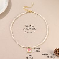 IG Style Simple Style Square Heart Shape ABS Resin Freshwater Pearl Copper Beaded Inlay Zircon Silver Plated Women's Pendant Necklace sku image 1