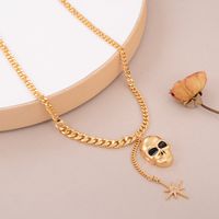 Hip-Hop Cool Style Hexagram Skull Copper Enamel Inlay Zircon 18K Gold Plated Silver Plated Women's Pendant Necklace main image 4