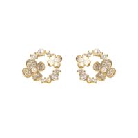 1 Pair Princess French Style Sweet Flower Inlay Copper Artificial Rhinestones Artificial Pearls Ear Studs main image 3