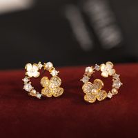 1 Pair Princess French Style Sweet Flower Inlay Copper Artificial Rhinestones Artificial Pearls Ear Studs main image 7