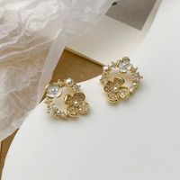 1 Pair Princess French Style Sweet Flower Inlay Copper Artificial Rhinestones Artificial Pearls Ear Studs main image 1