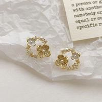 1 Pair Princess French Style Sweet Flower Inlay Copper Artificial Rhinestones Artificial Pearls Ear Studs main image 8