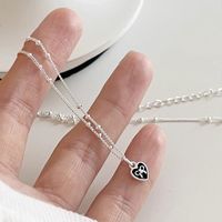 Sterling Silber IG-Stil Dame Koreanische Art Inlay Herzform Künstliche Perlen Halskette Mit Anhänger main image 1