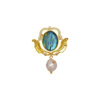 Luxurious Simple Style Classic Style Oval Copper Plating Inlay Pearl Women's Brooches 1 Piece main image 2