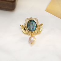 Luxurious Simple Style Classic Style Oval Copper Plating Inlay Pearl Women's Brooches 1 Piece main image 4