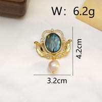 Luxurious Simple Style Classic Style Oval Copper Plating Inlay Pearl Women's Brooches 1 Piece sku image 1
