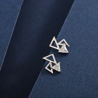 1 Pair Simple Style Classic Style Geometric Plating Inlay Sterling Silver Zircon 14K Gold Plated Ear Studs main image 3