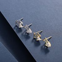 1 Pair Simple Style Classic Style Geometric Plating Inlay Sterling Silver Zircon 14K Gold Plated Ear Studs main image 1