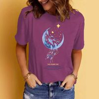 Femmes T-Shirt Manche Courte T-shirts Impression Vêtement De Rue Lettre Lune main image 4