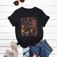 Frau T-Shirt Kurzarm T-Shirts Drucken Strassenmode Blume main image 6