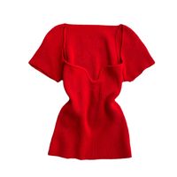 Women's Knitwear Short Sleeve Blouses Pleated Simple Style Solid Color main image 2