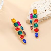 1 Pair Exaggerated Baroque Style Shiny Water Droplets Rectangle Inlay Copper Alloy Rhinestones Drop Earrings main image 5