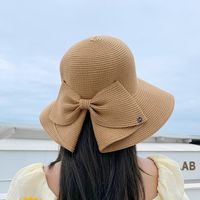Women's Vacation Simple Style Solid Color Bow Knot Big Eaves Sun Hat main image 4