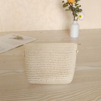 Women's Small Spring Straw Solid Color Vacation Beach Weave Lock Clasp Crossbody Bag Straw Bag sku image 25