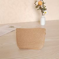 Women's Small Spring Straw Solid Color Vacation Beach Weave Lock Clasp Crossbody Bag Straw Bag sku image 26
