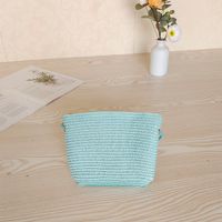 Women's Small Spring Straw Solid Color Vacation Beach Weave Lock Clasp Crossbody Bag Straw Bag sku image 27