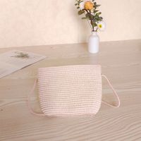 Women's Small Spring Straw Solid Color Vacation Beach Weave Lock Clasp Crossbody Bag Straw Bag sku image 28