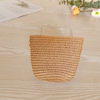 Women's Small Spring Straw Solid Color Vacation Beach Weave Lock Clasp Crossbody Bag Straw Bag sku image 1