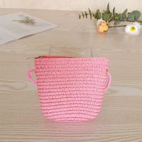 Women's Small Spring Straw Solid Color Vacation Beach Weave Lock Clasp Crossbody Bag Straw Bag sku image 10