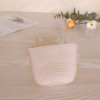 Women's Small Spring Straw Solid Color Vacation Beach Weave Lock Clasp Crossbody Bag Straw Bag sku image 13