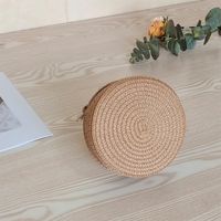 Women's Small Spring Straw Solid Color Vacation Beach Weave Lock Clasp Crossbody Bag Straw Bag sku image 15