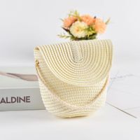 Women's Small Spring Straw Solid Color Vacation Beach Weave Lock Clasp Crossbody Bag Straw Bag sku image 19
