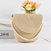 Women's Small Spring Straw Solid Color Vacation Beach Weave Lock Clasp Crossbody Bag Straw Bag sku image 20