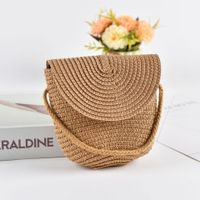 Women's Small Spring Straw Solid Color Vacation Beach Weave Lock Clasp Crossbody Bag Straw Bag sku image 21