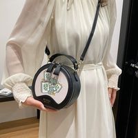 Women's Pu Leather Cartoon Cute Sewing Thread Round Zipper Crossbody Bag sku image 3