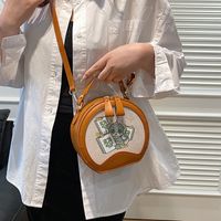 Women's Pu Leather Cartoon Cute Sewing Thread Round Zipper Crossbody Bag sku image 4