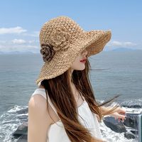 Women's Vacation Beach Simple Style Solid Color Flower Big Eaves Sun Hat Straw Hat main image 3